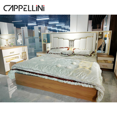 贅沢な現代Size王デザイナー寝室の家具木MDF PUの革材料