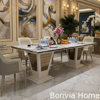 モダンラグジュアリーハウス木製ダイニングテーブルセット 6人掛けチェア長方形ホームレストラン完成ダイニングルーム家具セット