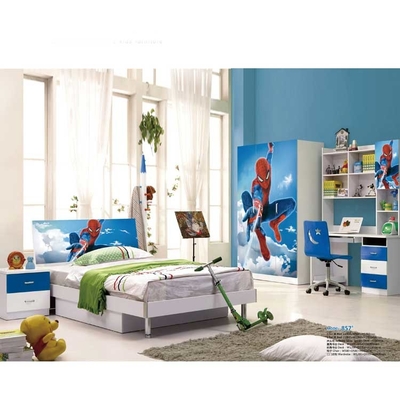 純木の青く白いスパイダーマンの子供の寝室セット2m