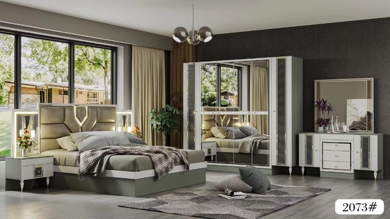 木製のパネルMDFのガラス寝室の家具は王を置いたBed White Dresser Black Nightstand