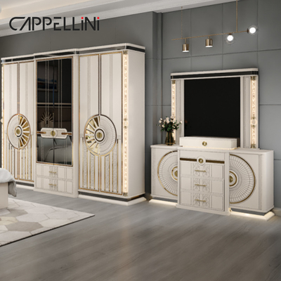 モダンな高級木製キングサイズ レザーベッドセット ダブルマスタールーム ホーム クイーン フル Mdf 木製寝室家具セット
