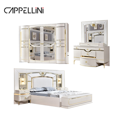 ホワイトホーム 木製 レザー クイーン ベッドセット ビラ マスタールーム 木製 キングサイズ Mdf モダン ルックス フルベッドルームセット 家具