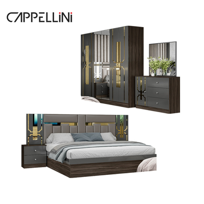 フォシャン 卸売価格 キングサイズ 木製革 ベッドルーム ホーム モダン 贅沢 安い フル Mdf ベッドルーム 家具セット