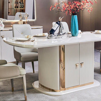 モダンラグジュアリーホーム 木製ダイニングテーブルと椅子セット 6人掛け 家具 ホワイト コンプリートウッドダイニングルームセット