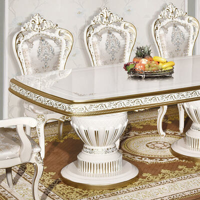 白アンティーククラシック木製ダイニングテーブルセット 6人掛け ヨーロッパロイヤル大型木製高級ホームダイニングルームセット家具