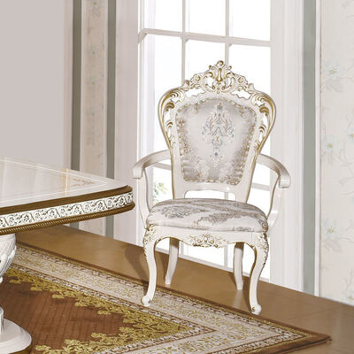 白アンティーククラシック木製ダイニングテーブルセット 6人掛け ヨーロッパロイヤル大型木製高級ホームダイニングルームセット家具