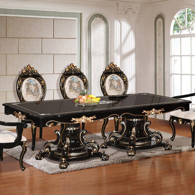 ヨーロッパのクラシックスタイル 贅沢な食卓セット 6人座椅子のセット コンプリートホーム アンティーク 木製 大型食堂セット 家具