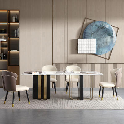 モダンデザイン ロイヤルメタル 食卓と椅子セット 6人座 家具 食室 金 豪華 マルブル 食卓