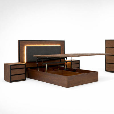 アメリカン シンプル マシッドウッド ベッドルーム セット 調整可能な ダブル ベッド 家庭 収納 木製 フレーム サイズ 完全な ベッドルーム 家具