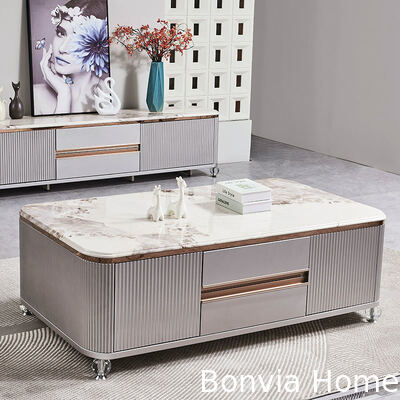 モダンラグジュアリー木製リビングルームセンターコーヒーテーブルホーム家具大型収納大理石スレートテレビスタンド＆コーヒーテーブルセット