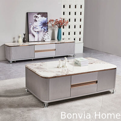 モダンラグジュアリー木製リビングルームセンターコーヒーテーブルホーム家具大型収納大理石スレートテレビスタンド＆コーヒーテーブルセット