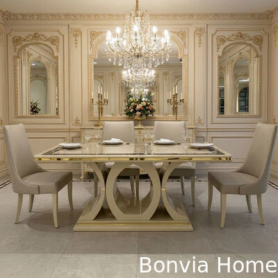 白い高級木製食卓と椅子セット 6人座 家具 ダイニングルーム ワインキャビネット付き食卓