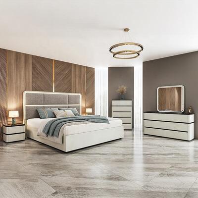 Chambre a Coucher コンプリート ルックス ベッドルーム セット ライト付き ヘッドボード サイズ ベッド 木造枠 ダブル モダン ベッドルーム 家具 セット