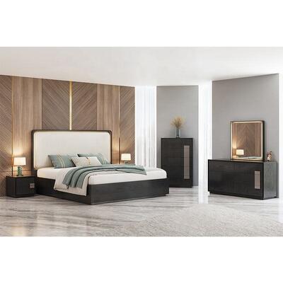 ミニマリスト・キングサイズ ベッド ルックス・ベッドルームセット ホテル アパート 木造枠 現代的な寝室家具セット ドレッサーサイドキャビネット
